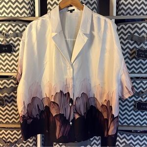 Express Cream and Brown Graphic Button Down Shirt